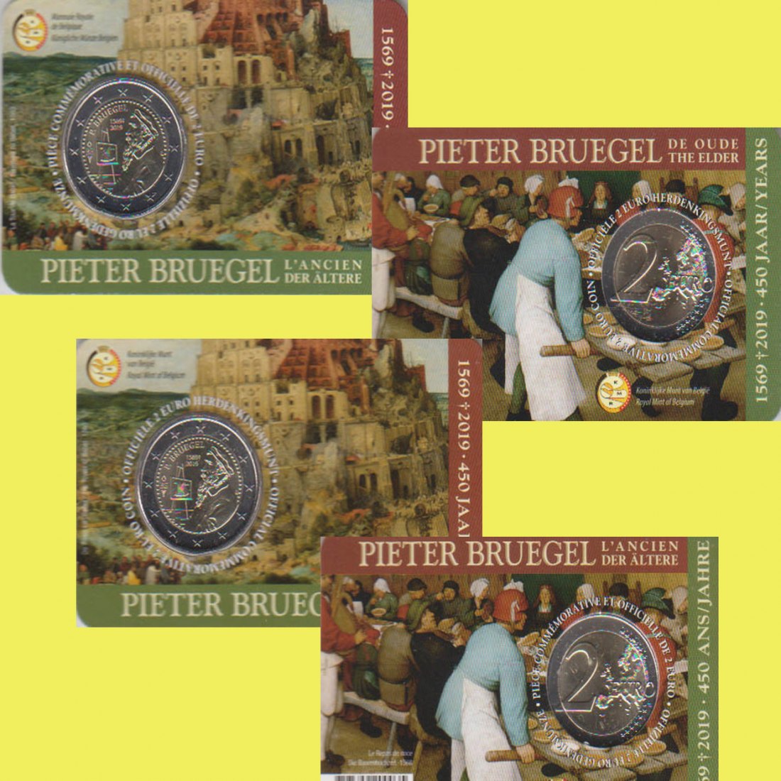  Offiz. Coincard 2 x 2-Euro-Sondermünze Belgien *Pieter Bruegel* 2019 Ausgabe NL + F   
