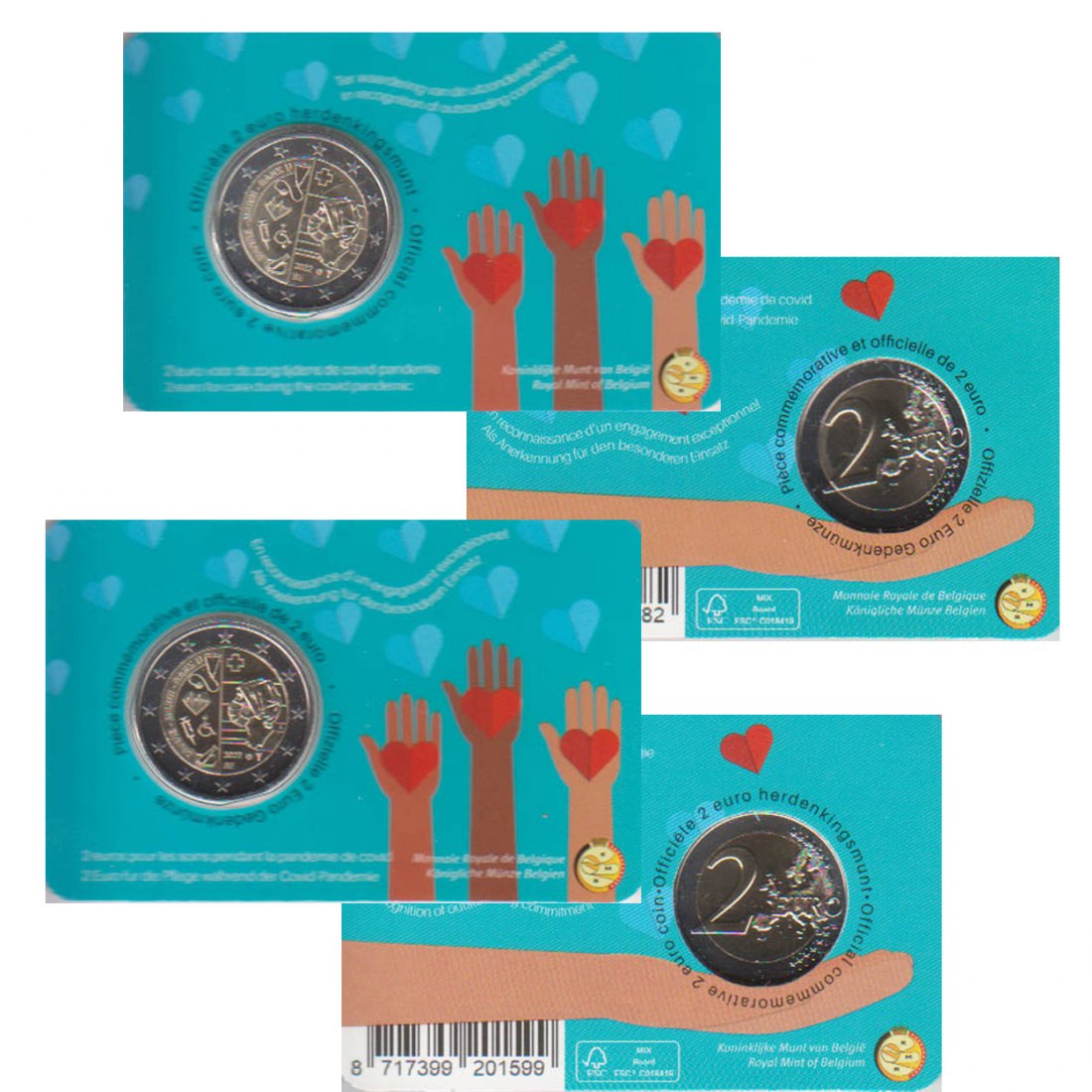  Offiz. Coincard 2 x 2-Euro-Sondermünze Belgien *Gesundheitswesen - Pandemie* 2022 Ausgabe NL + F   