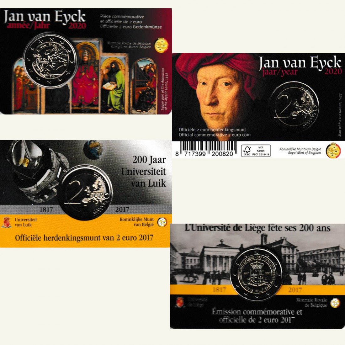  Coincard 2 x 2€-Sondermünze Belgien *Uni Lüttich* 2017 + *Jan van Eyck* 2020 Ausgabe F   