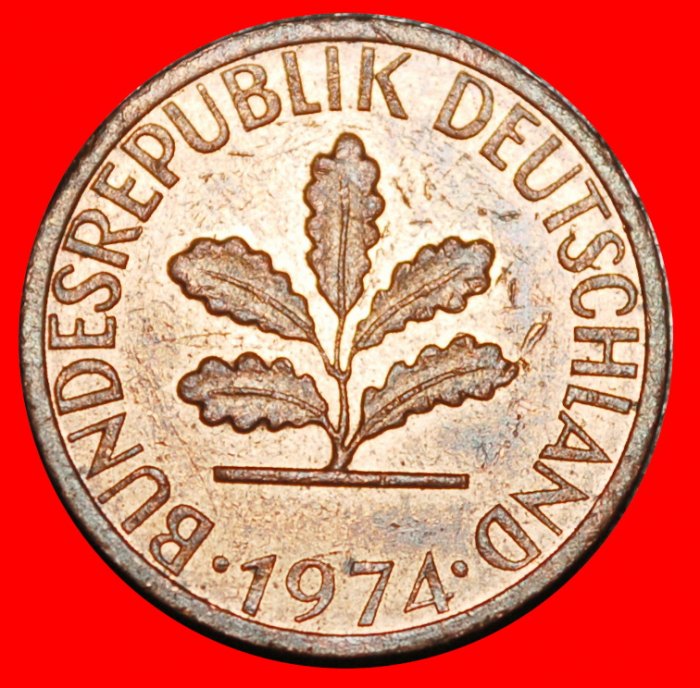  Ⰿ OAK (1948-2001): GERMANY ★ 1 PFENNIG 1974J HUMBURG! MINT LUSTRE!★LOW START★ NO RESERVE!   