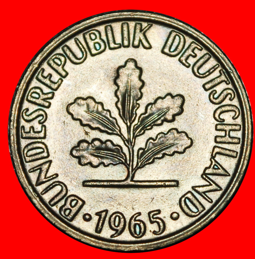  Ⰿ OAK (1950-2001): GERMANY ★ 2 PFENNIGS 1965D BAVARIA! MINT LUSTRE! DIES II A★LOW START★ NO RESERVE!   
