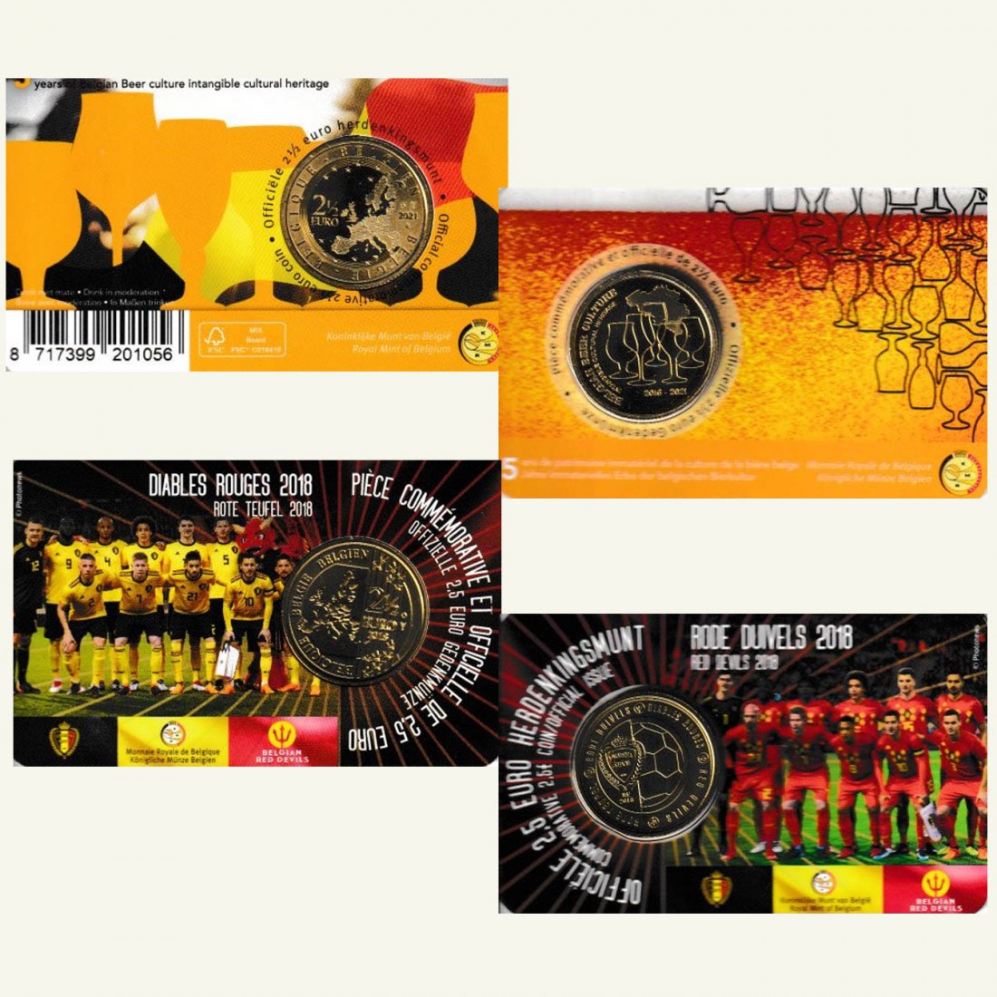  Coincard 2x 2,5€-Sondermünze Belgien *Bierkultur 2021 + Rote Teufel 2018*   