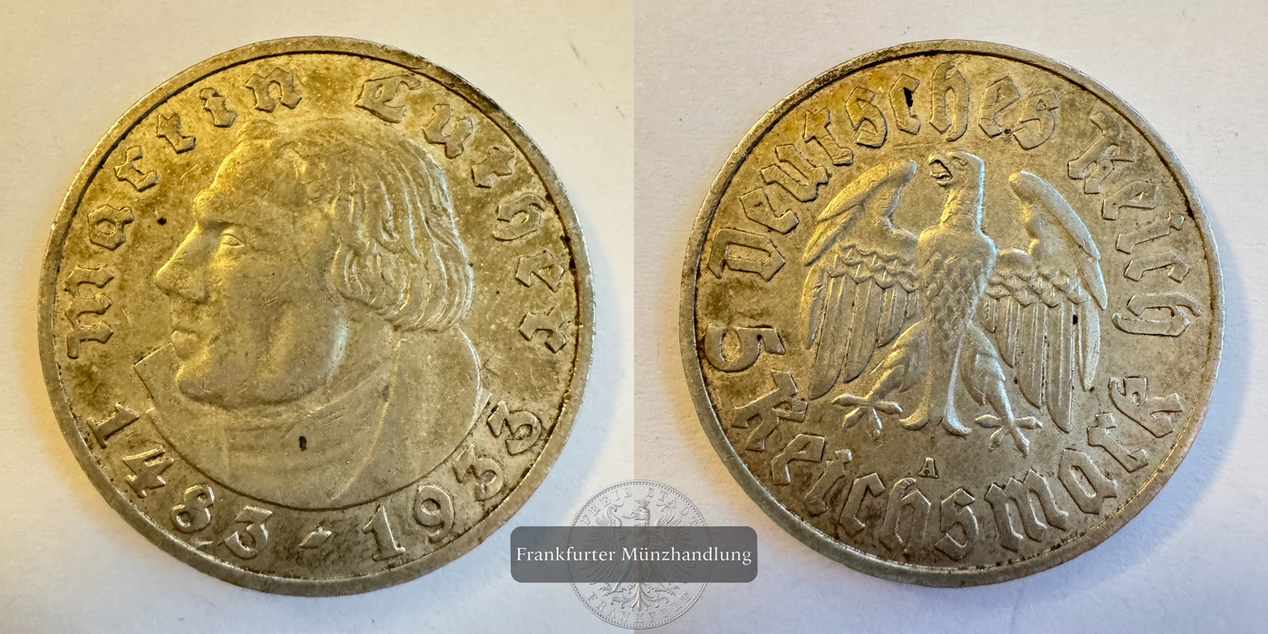  Dt. Reich 5 Reichsmark (Martin Luther) 1933 A FM-Frankfurt KM#80 Feinsilber: 12,5g   