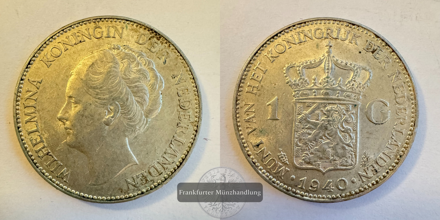  Niederlande 1 Gulden Wilhelmina 1940 (1922-45) FM-Frankfurt KM#161 Feinsilber: 7,2g   