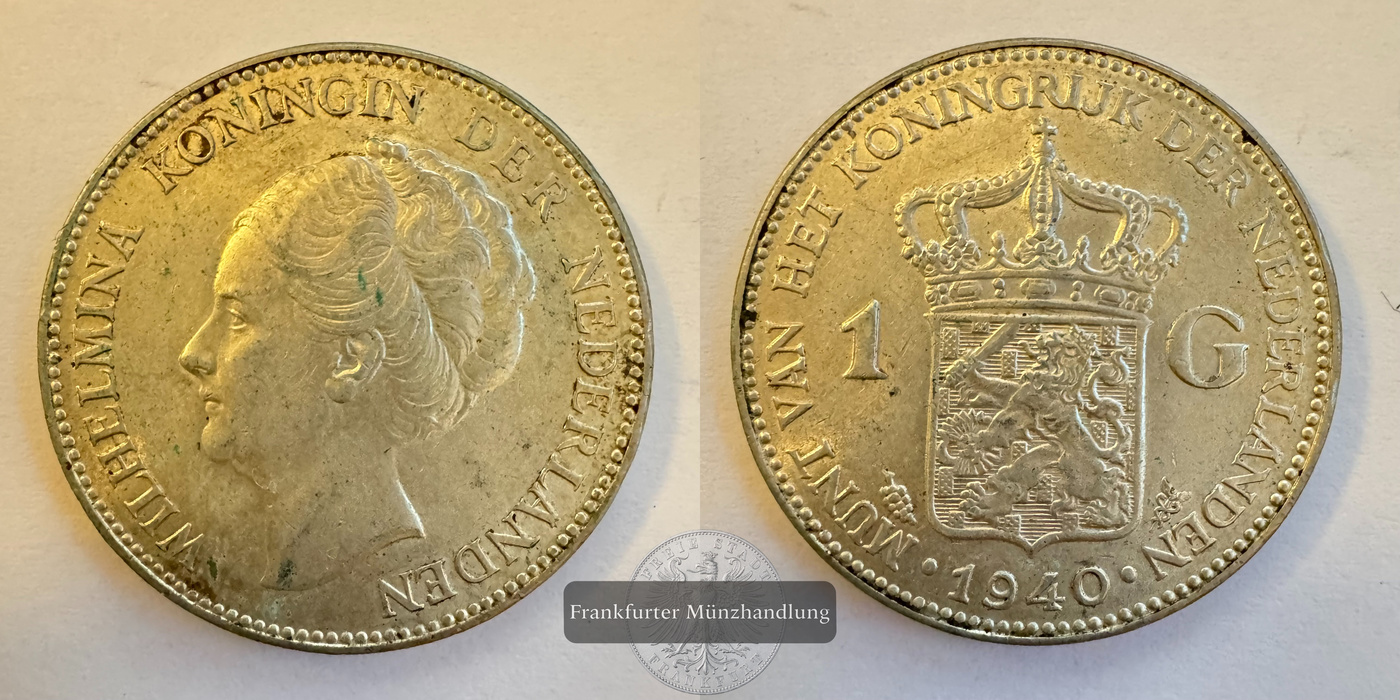 Niederlande 1 Gulden Wilhelmina 1940 (1922-45) FM-Frankfurt KM#161 Feinsilber: 7,2g   