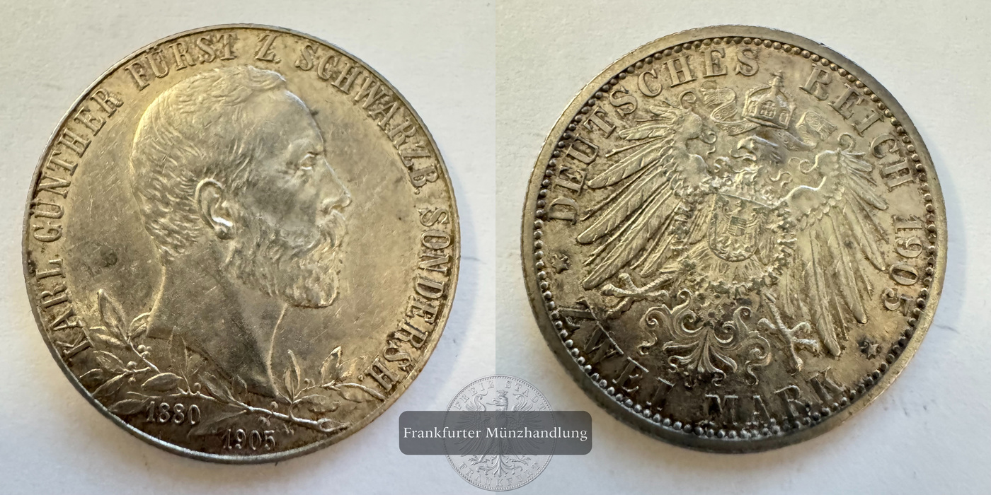  Deutschland Sondershausen 2 Marks Charles Günther 1905 FM-Frankfurt KM#152 Feinsilber: 10g   