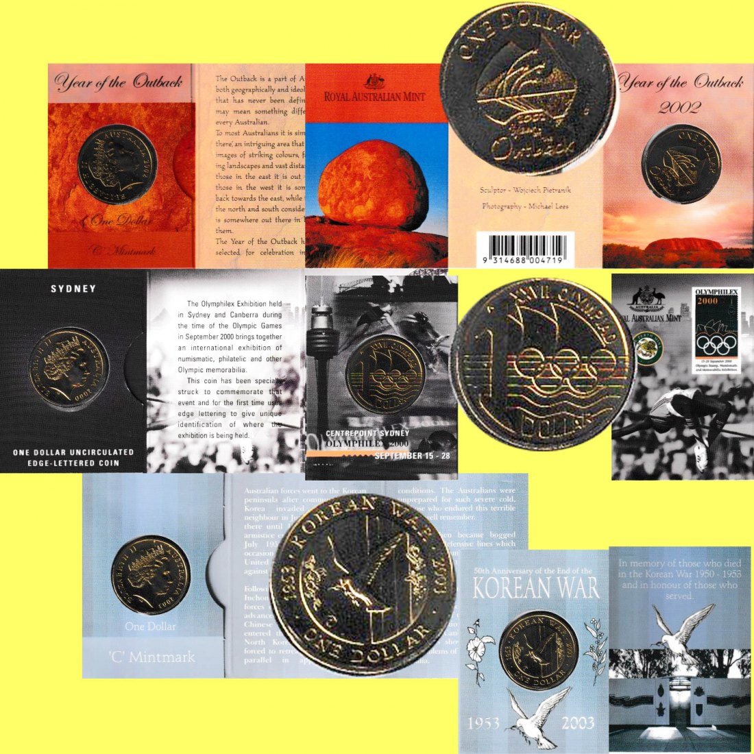  Offiz. 3 x 1-Dollar-Sammlermünze Australien 2000-2003   