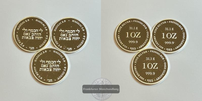  Schweiz Silbermedaille 1 Oz Haggai 2.8 LOT (3 Münzen) FM-Frankfurt Feinsilber: 93,3g   