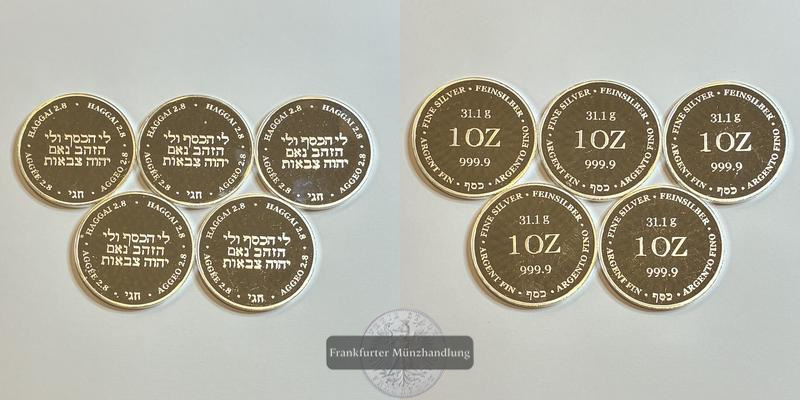  Schweiz Silbermedaille 1 Oz Haggai 2.8 LOT (5 Münzen) FM-Frankfurt Feinsilber: 155,5g   