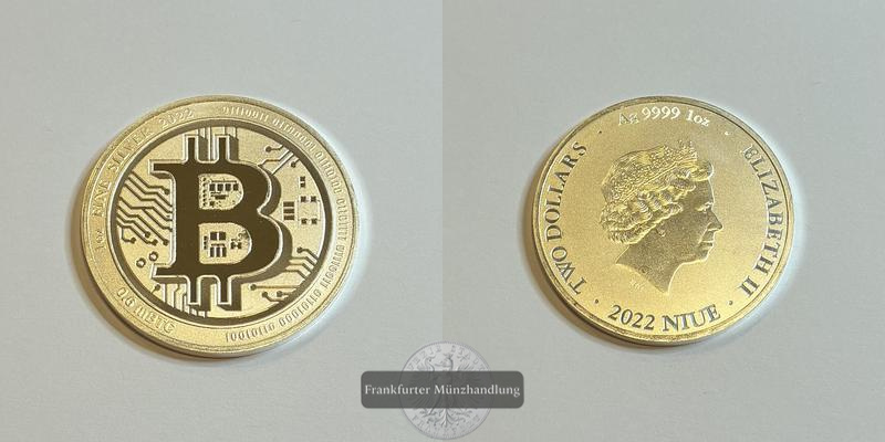 Niue 2 Dollars Elizabeth II (Bitcoin) 2022 FM-Frankfurt KM#4861 Feinsilber: 31,1g   