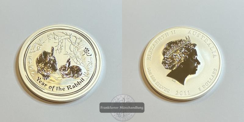  Australien  2011  8 Dollar -  Year of the Rabbit  KM#1477  FM-Frankfurt  Feinsilber: 155,34g   