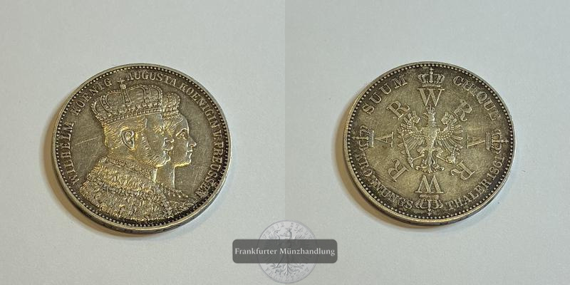  Preussen Kgr.  Wilhelm I.  Krönungs-Thaler 1861.  FM-Frankfurt KM#488 Feinsilber: 16,67g   