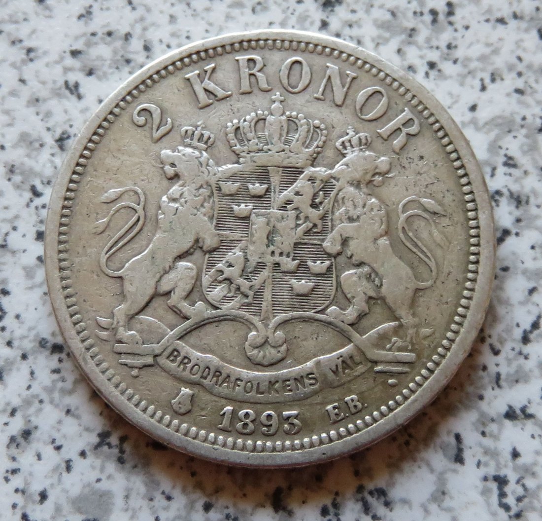  Schweden 2 Kronor 1893, relativ selten   