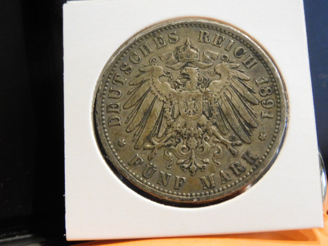  GERMANY 5 MARK 1891 PRUSSIA.GRADE-PLEASE SEE PHOTOS.   
