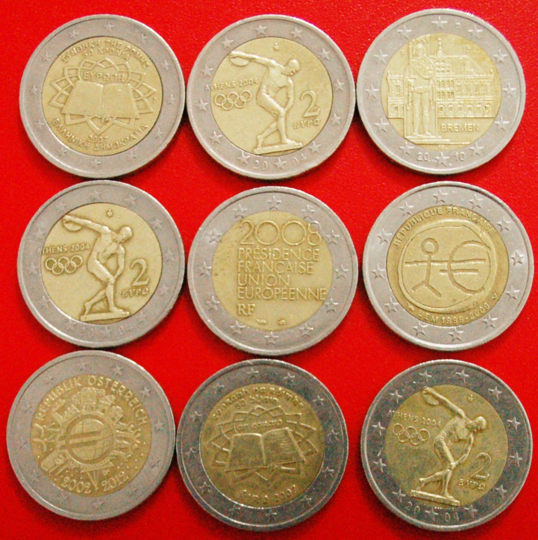  Ⰿ 9 COMMEMORATIVE COINS: EUROPEAN UNION ★ 2 EUROS DIFFERENT TYPES 2004-2012!★LOW START ★ NO RESERVE!   