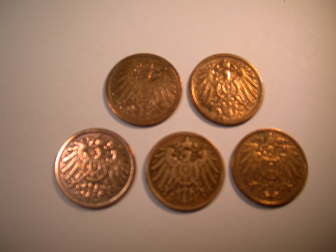  J30 KR  2 Pfennig 1905 A,D,F,G und J verschieden Originalbilder   