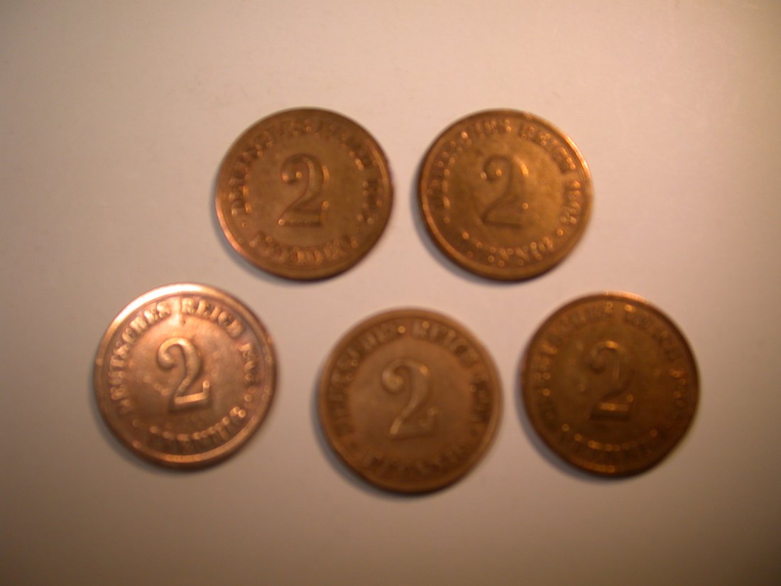  J30 KR  2 Pfennig 1905 A,D,F,G und J verschieden Originalbilder   