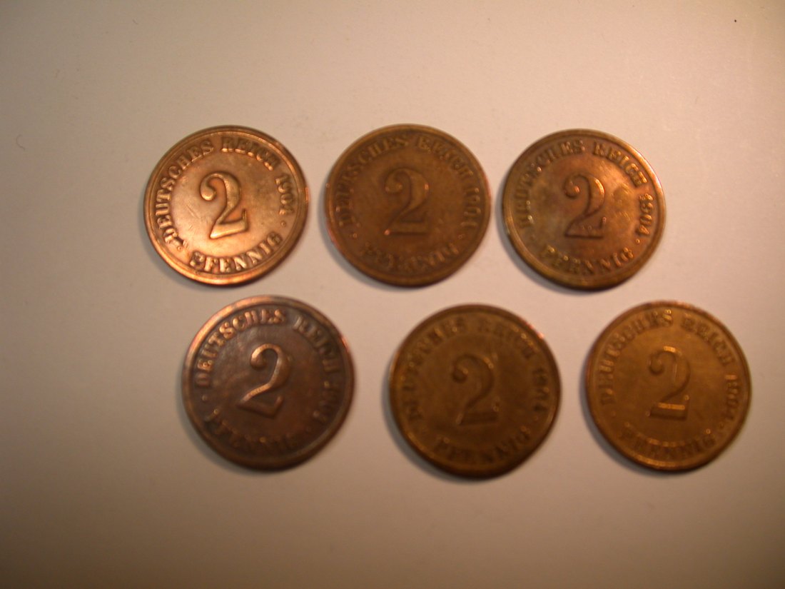  J30 KR  2 Pfennig 1904 A,D,E,F,G und J verschieden Originalbilder   