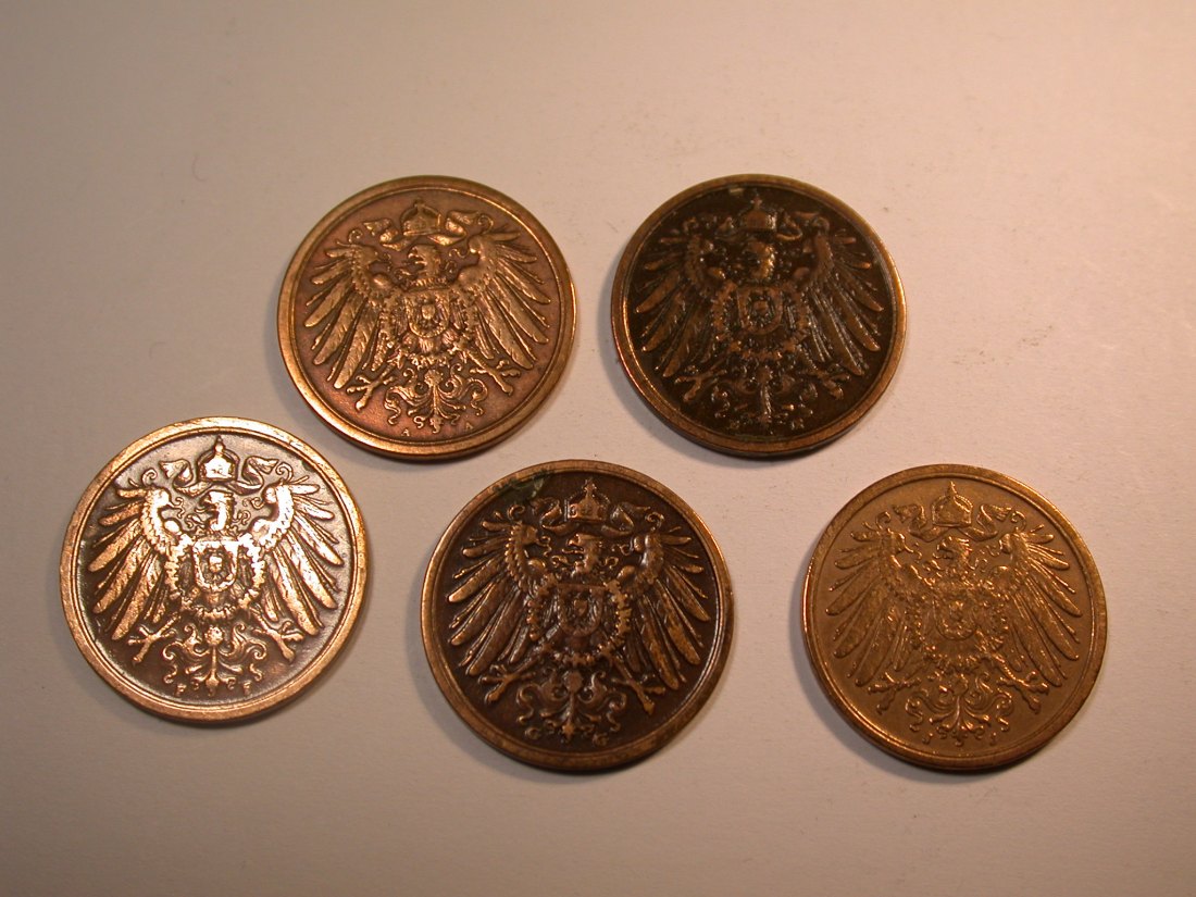  J30 KR  2 Pfennig 1907 A,E,F,G und J verschieden Originalbilder   