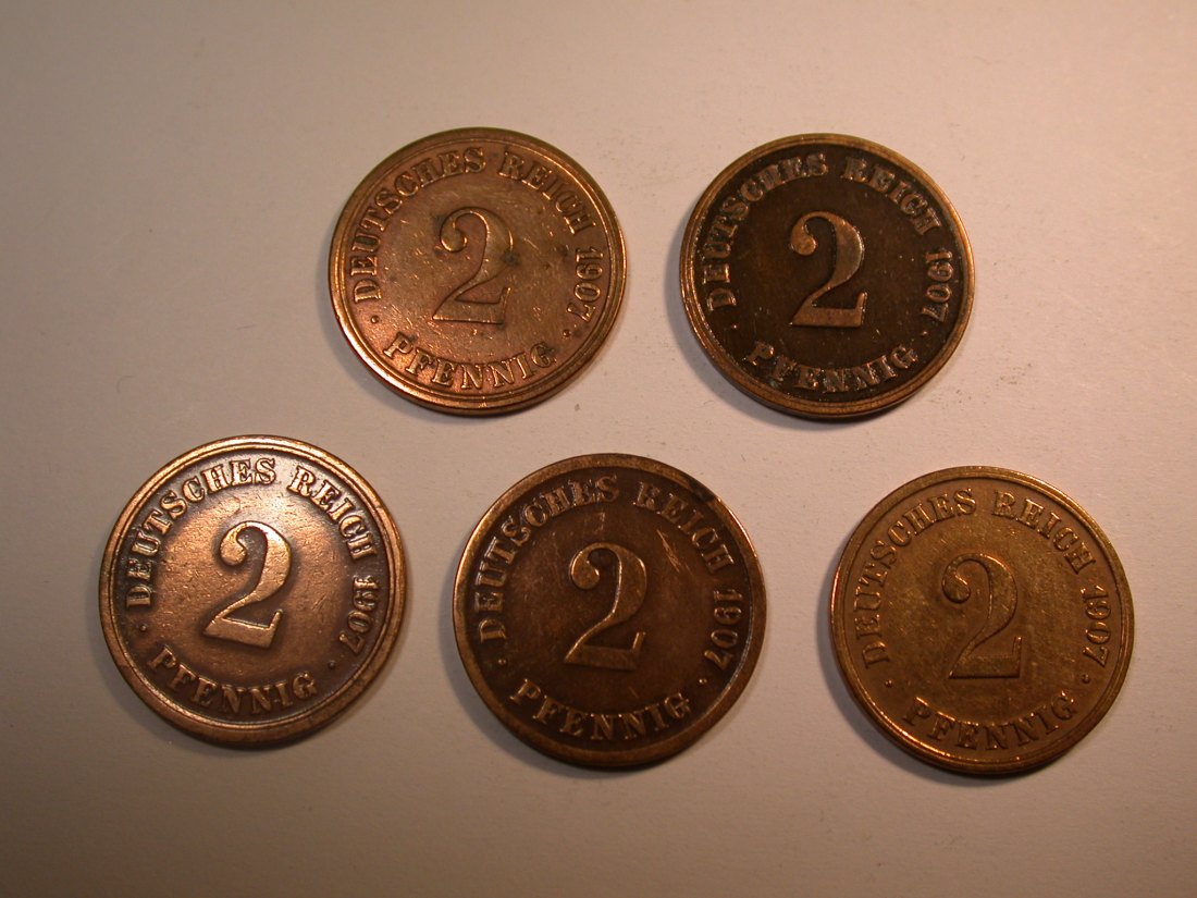  J30 KR  2 Pfennig 1907 A,E,F,G und J verschieden Originalbilder   