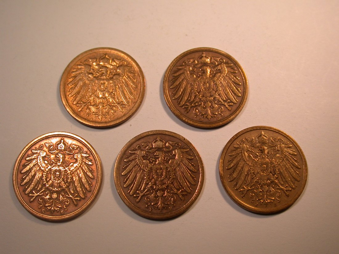  J30 KR  2 Pfennig 1908 A,D,E,F und J verschieden Originalbilder   