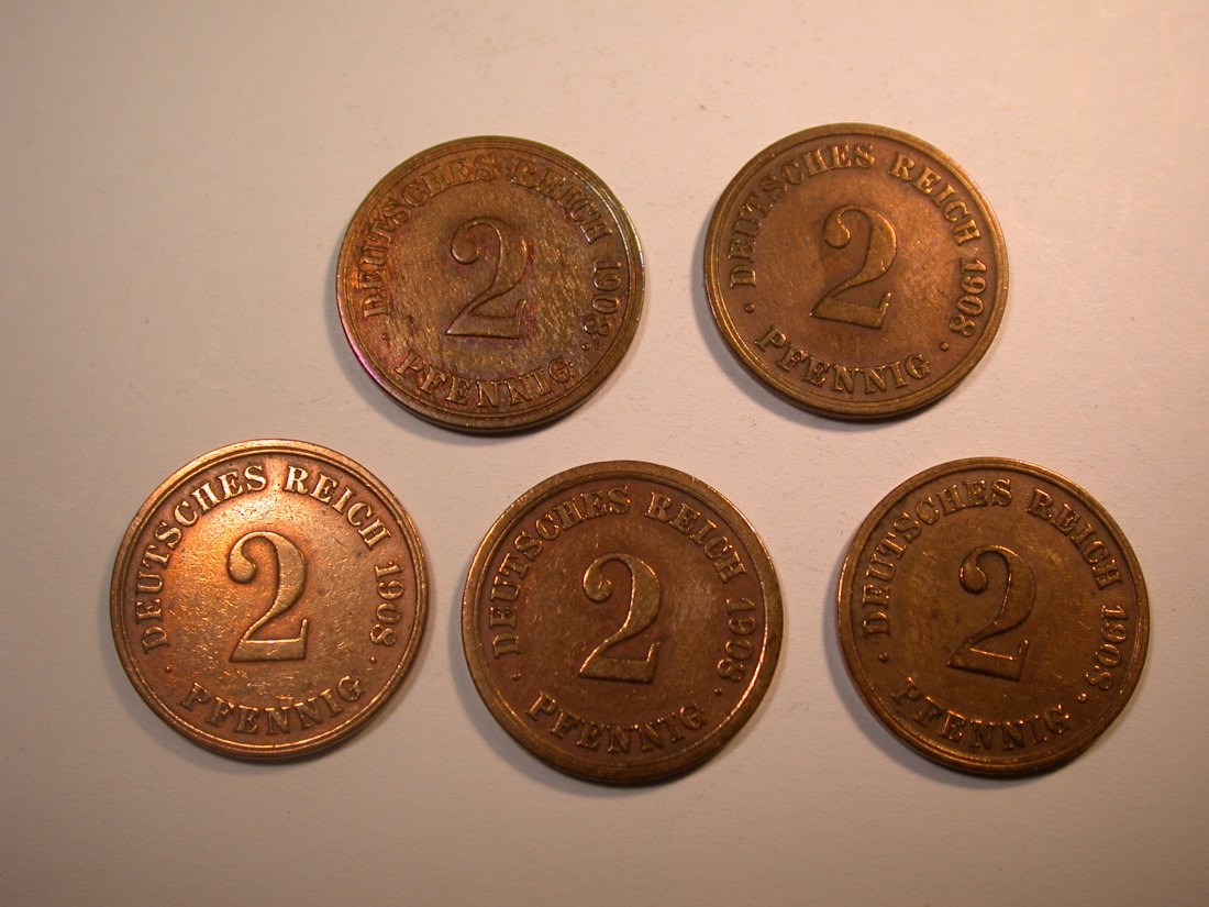  J30 KR  2 Pfennig 1908 A,D,E,F und J verschieden Originalbilder   