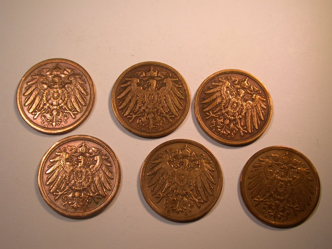  J30 KR  2 Pfennig 1910 A,D,E,F,G und J verschieden Originalbilder   