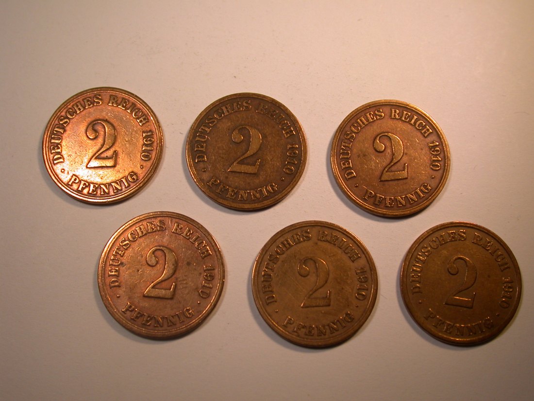  J30 KR  2 Pfennig 1910 A,D,E,F,G und J verschieden Originalbilder   