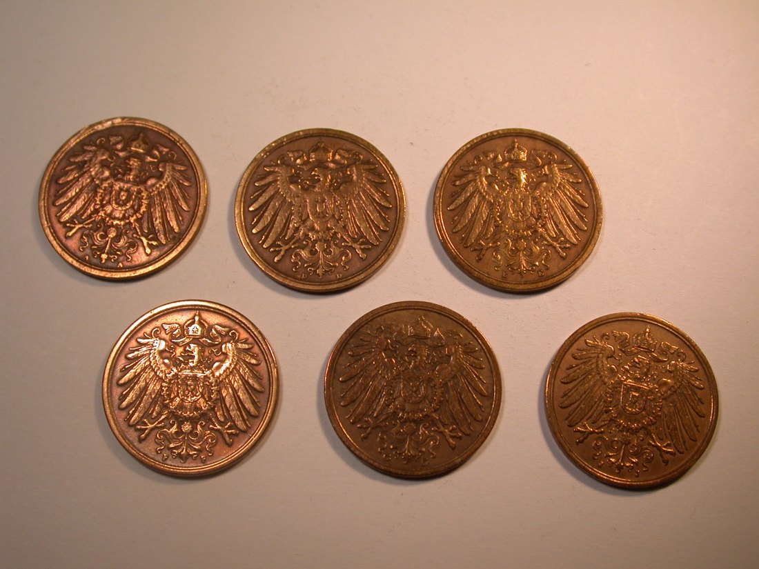  J30 KR  2 Pfennig 1911 A,D,E,F,G und J verschieden Originalbilder   