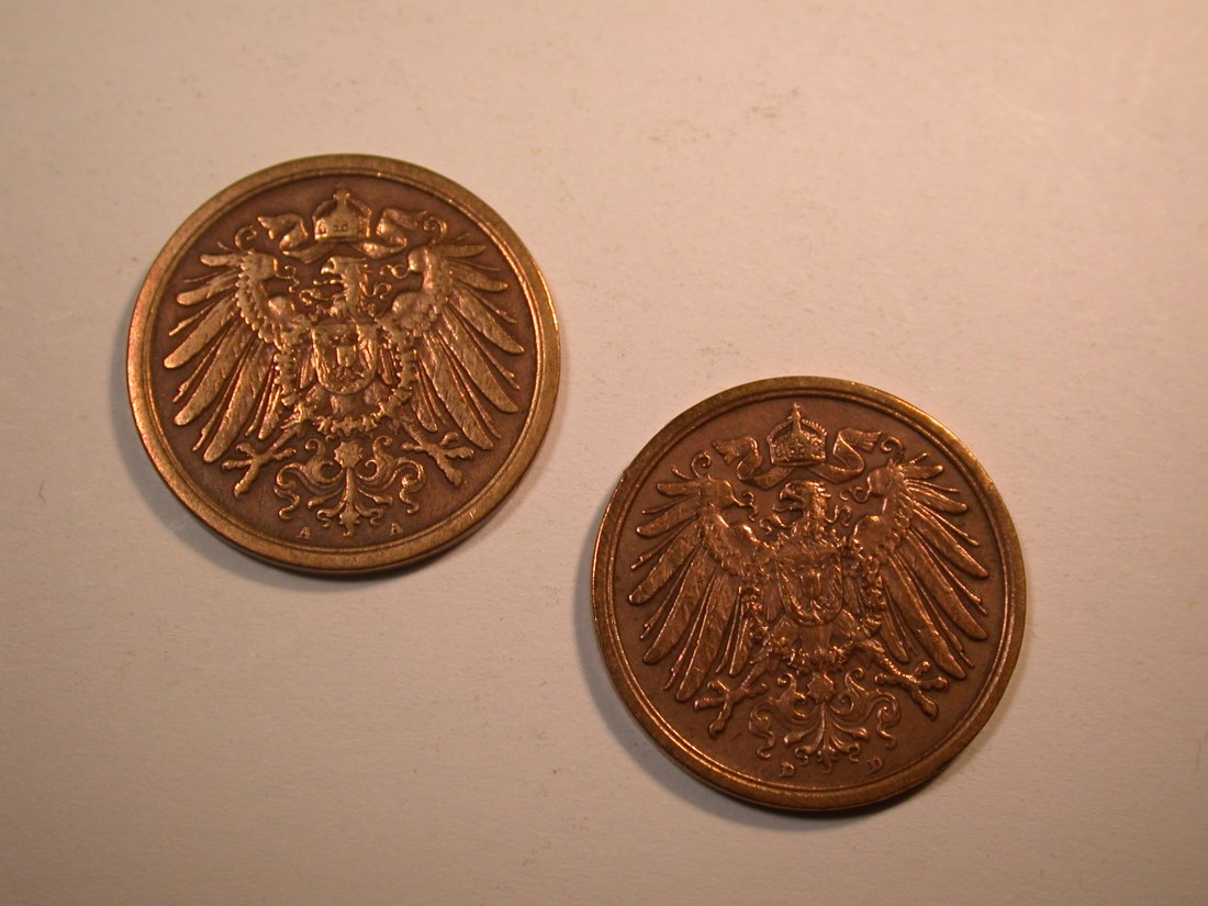  J30 KR  2 Pfennig 1912 A und D verschieden Originalbilder   