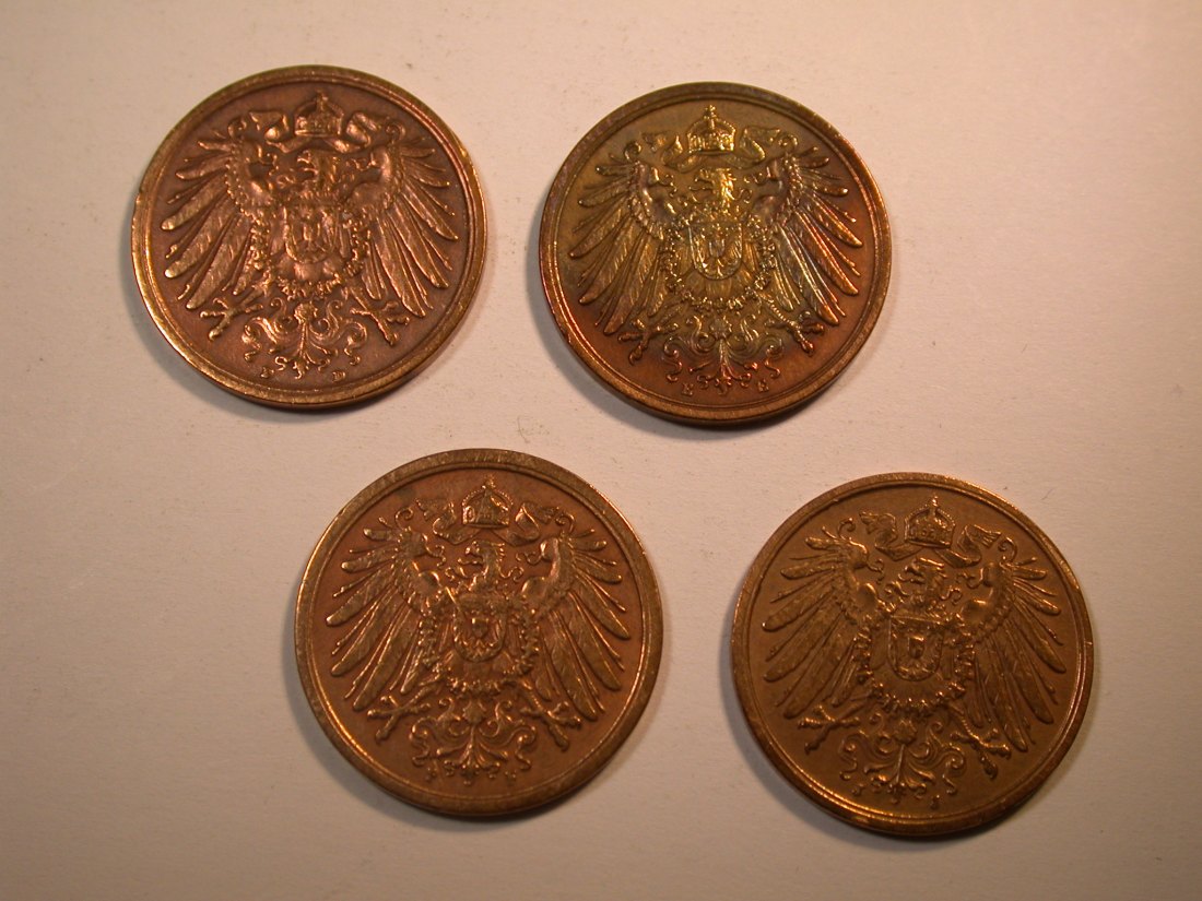  J30 KR  2 Pfennig 1913 D,E,F und J verschieden Originalbilder   
