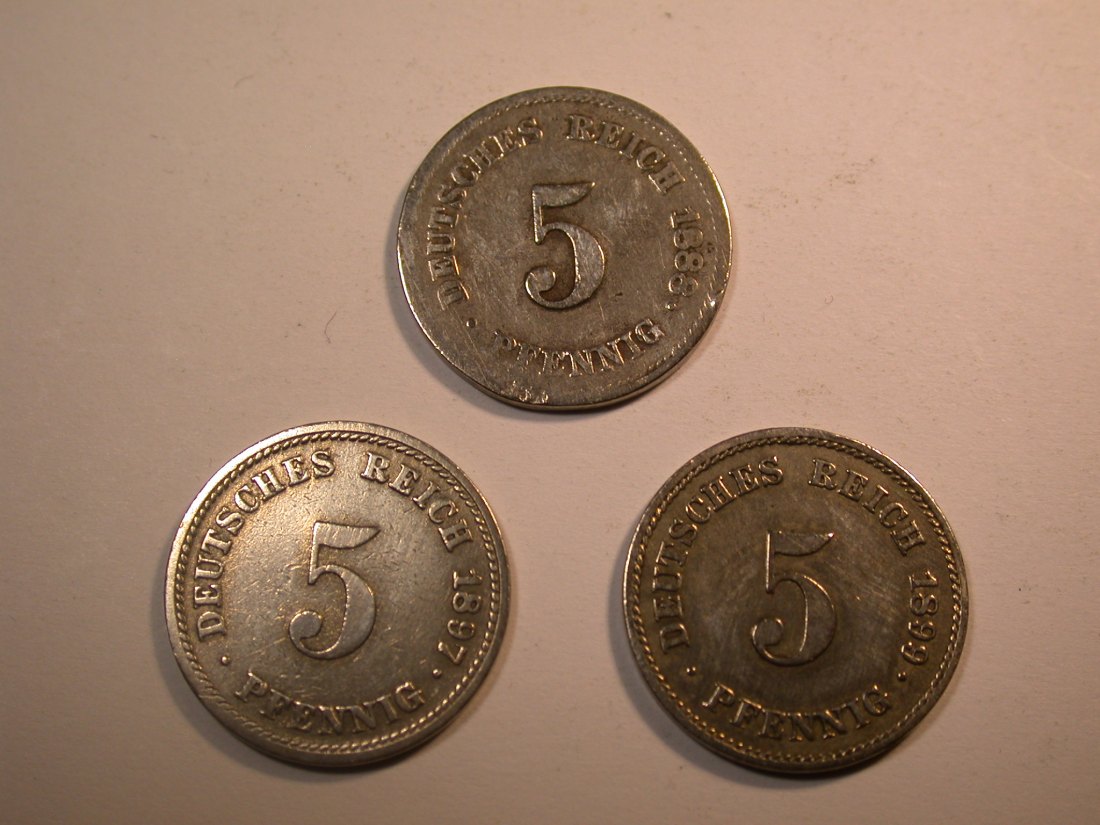  J30 KR 5 Pfennig 1888J,1897D, 1899 E 3 Münzen verschieden Originalbilder   