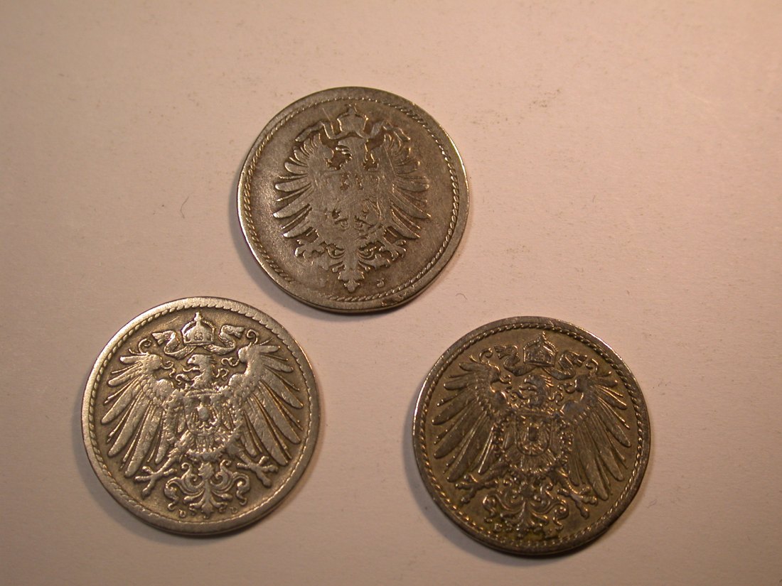  J30 KR 5 Pfennig 1888J,1897D, 1899 E 3 Münzen verschieden Originalbilder   