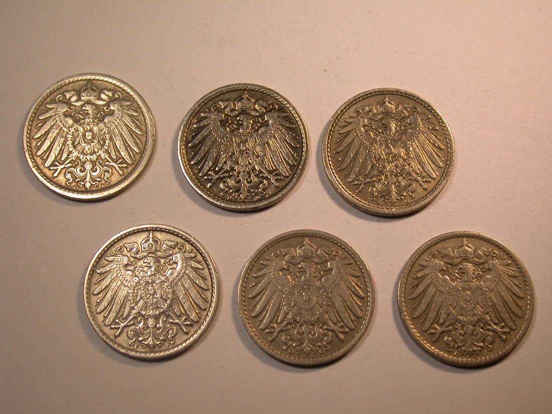  J30 KR 5 Pfennig 1912 A,D,E,F,G und J verschieden  Originalbilder   