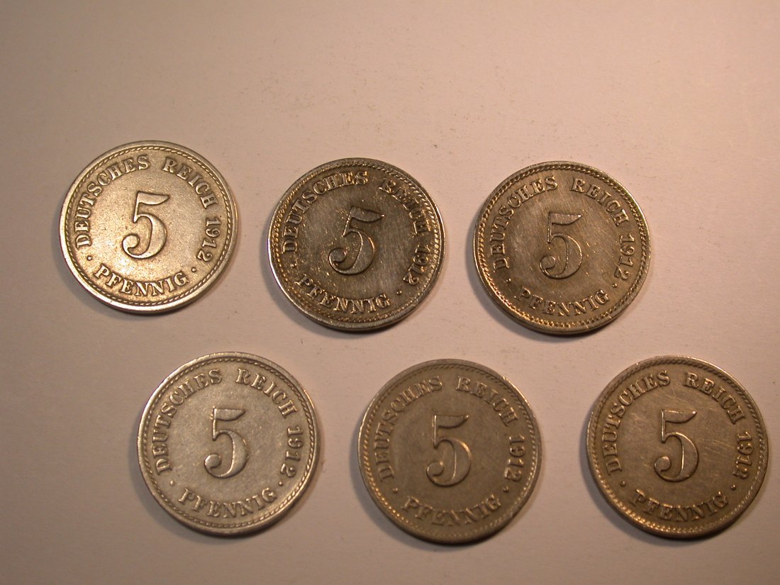  J30 KR 5 Pfennig 1912 A,D,E,F,G und J verschieden  Originalbilder   