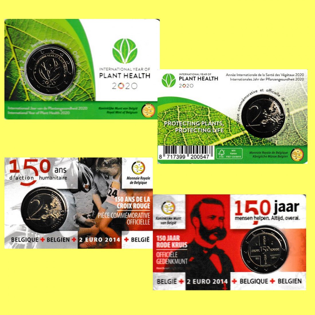  Coincard 2 x 2€-Sondermünze Belgien *Pflanzengesundheit* 2020 + *Rotes Kreuz* 2014   