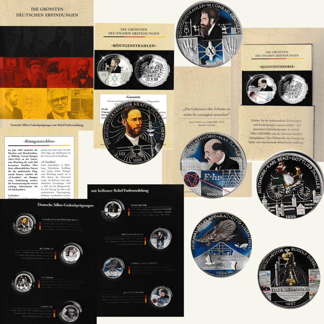  Folder mit 8x Silbermedaillen *Die größten Deutschen Erfindungen* *PP* 40g Feinsilber   