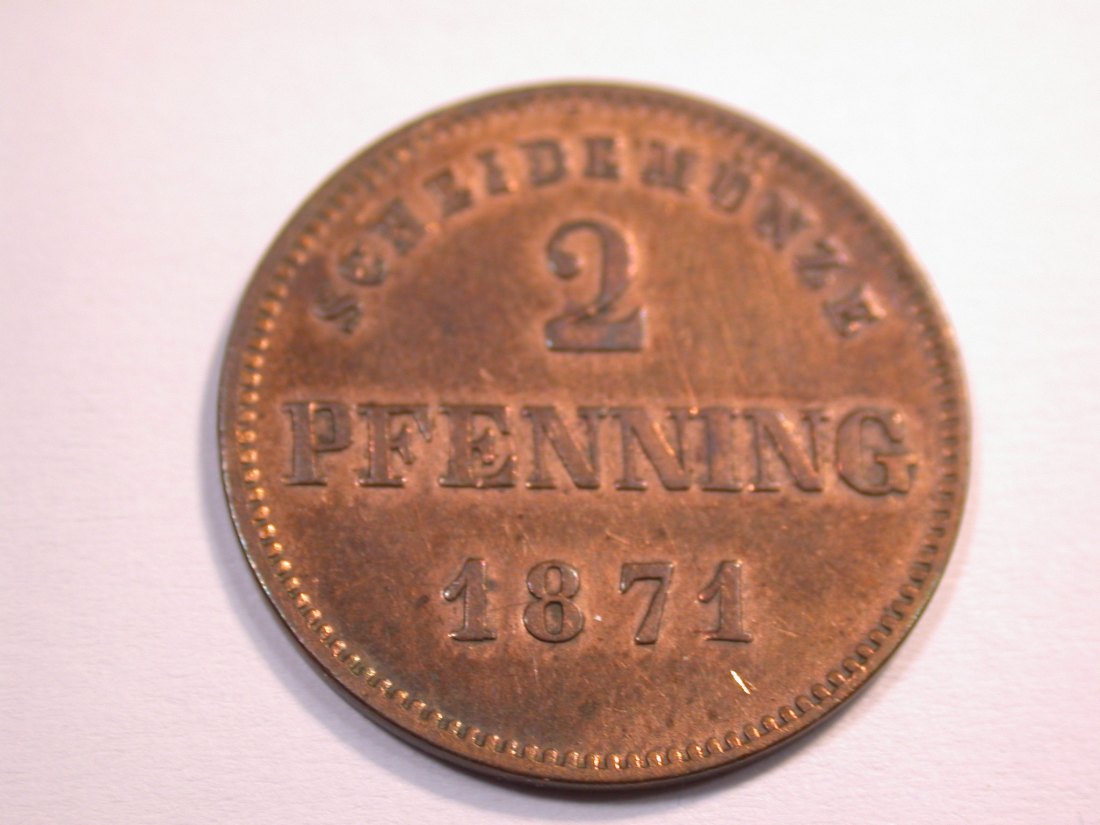  J08 Bayern  2 Pfennig 1871 in ss+ Originalbilder   