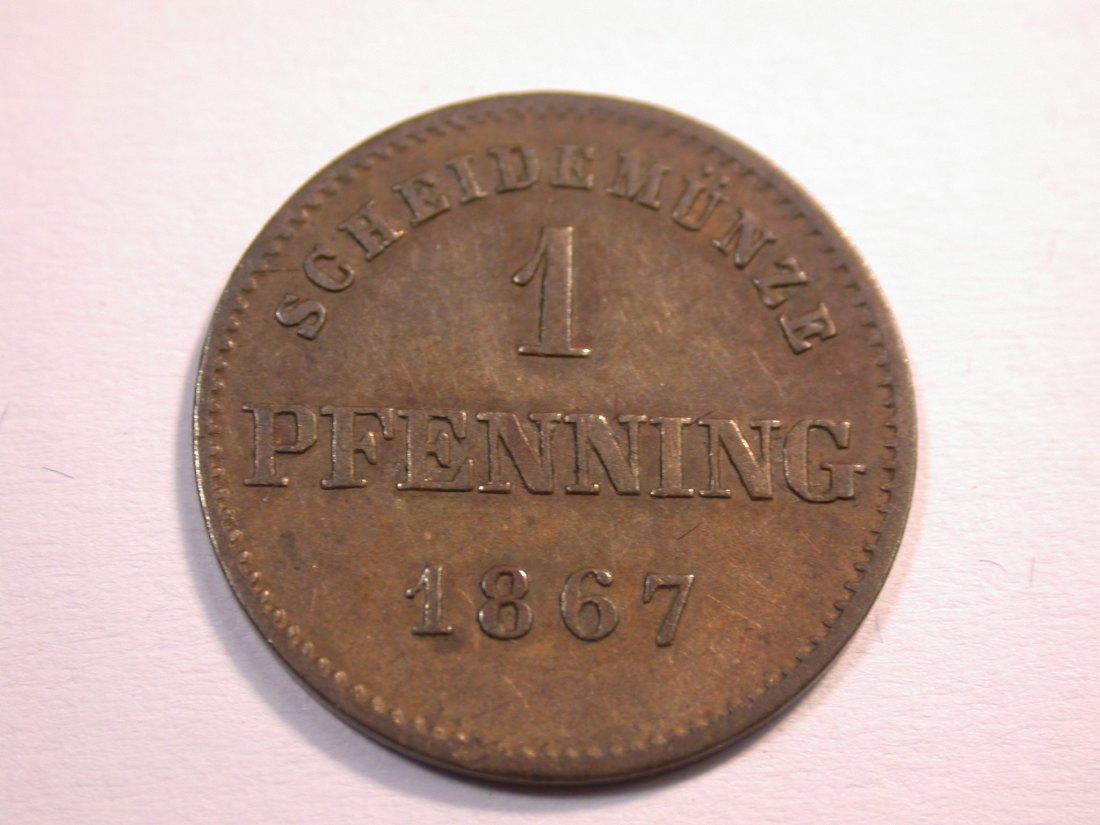  J08 Bayern  1 Pfennig 1867 in ss-vz  Originalbilder   