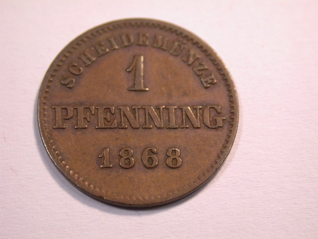  J08 Bayern  1 Pfennig 1868 in ss/ss+ Originalbilder   