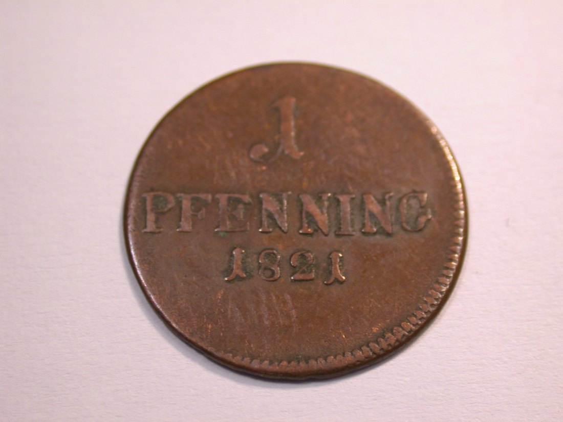  J08 Bayern  1 Pfennig 1821 in ss    Originalbilder   