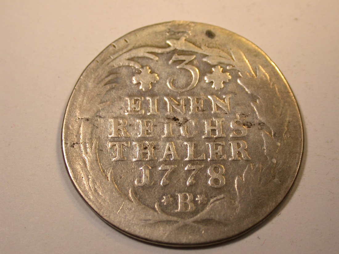  J09 Preussen  1/3 Taler 1778 B Breslau in s-ss, Henkelsp. Silber  Originalbilder   