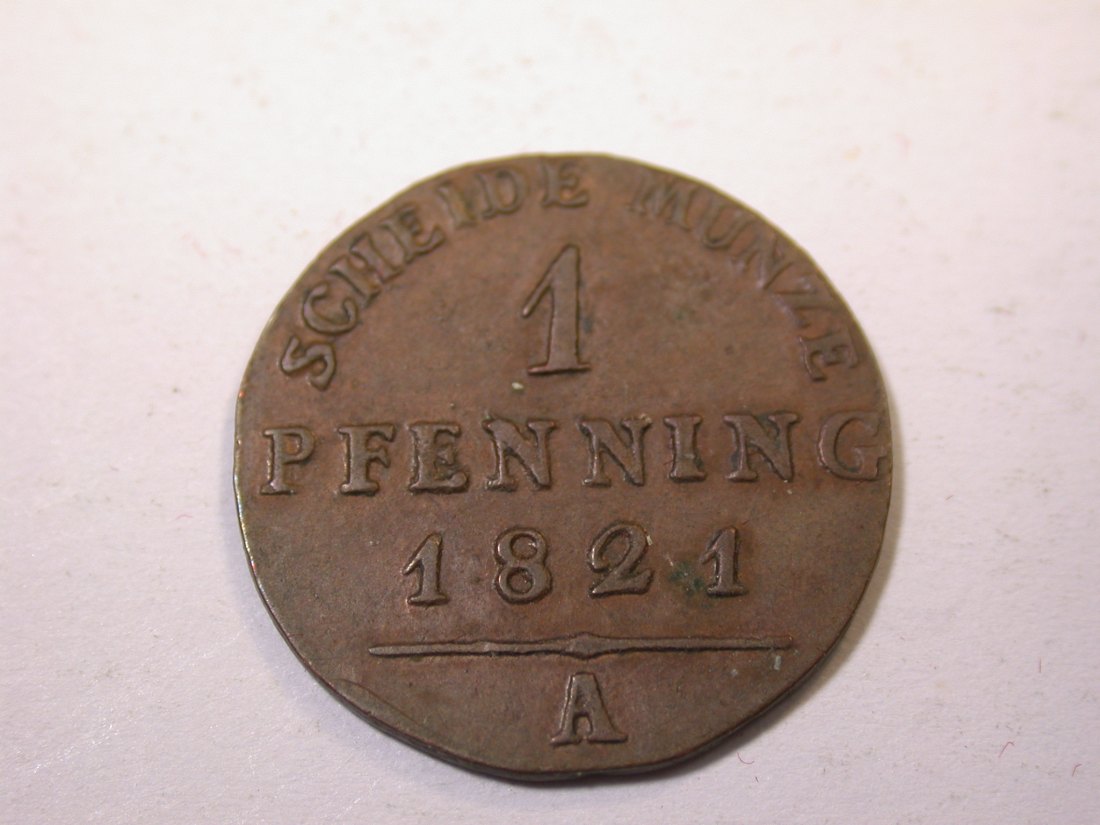  J09 Preussen  1 Pfennig 1821 in ss+  Originalbilder   