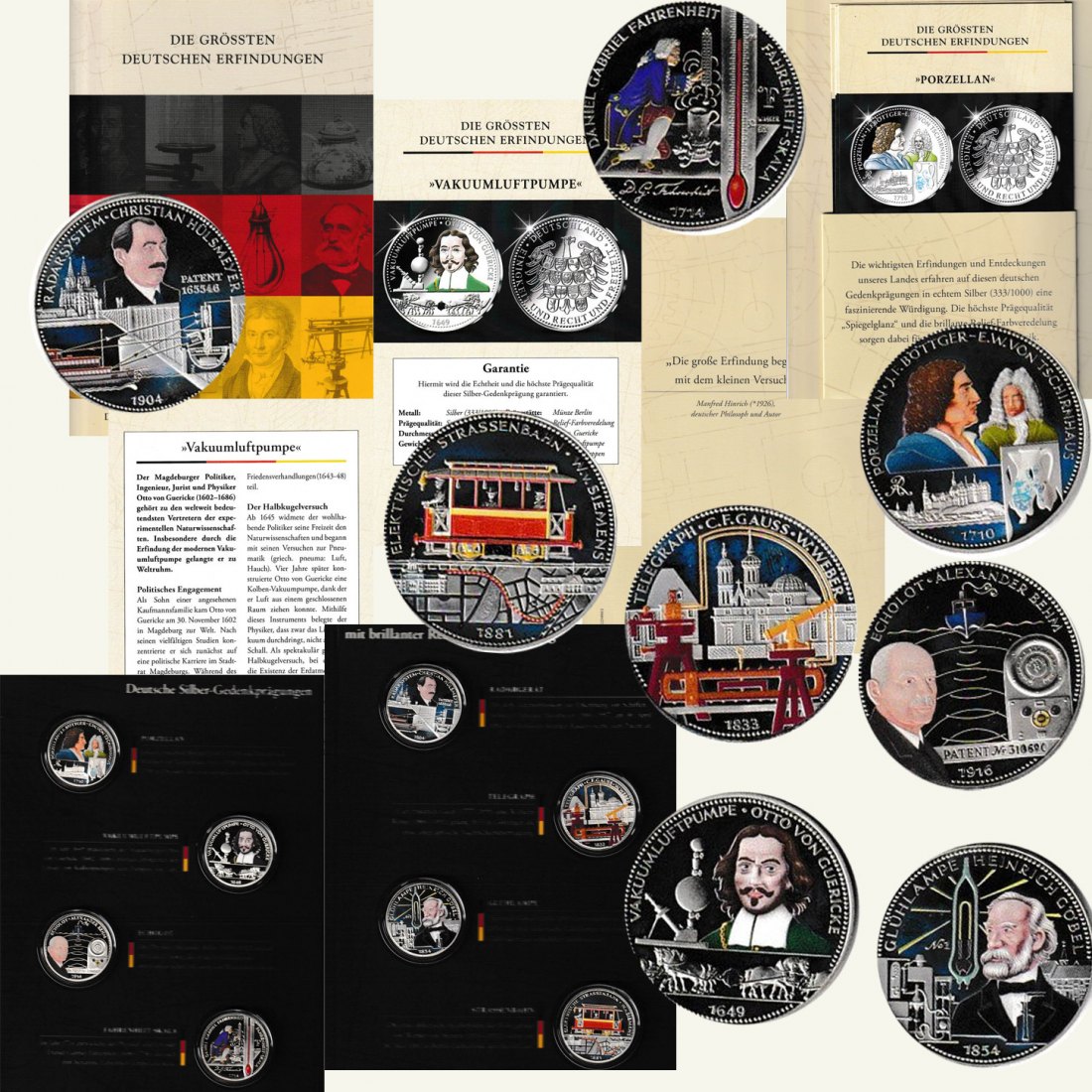  Folder mit 8x Silbermedaillen *Die größten Deutschen Erfindungen* *PP* 40g Feinsilber   