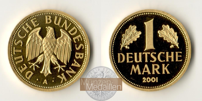BRD  1 Mark  2001 A MM-Frankfurt Feingold: 12g Goldene Abschiedsprägung der Deutschen Bundesbank 