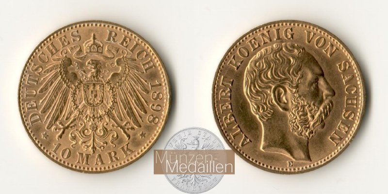Sachsen, Königreich MM-Frankfurt Feingold: 3,58g vz 10 Mark 1898 E 