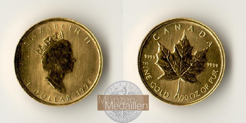 Kanada  1 Dollar MM-Frankfurt  Feingold: 1,55g Maple Leaf 1994 
