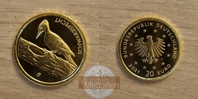 Deutschland MM-Frankfurt Feingold: 3,87g 20 Euro Schwarzspecht 2021 J 