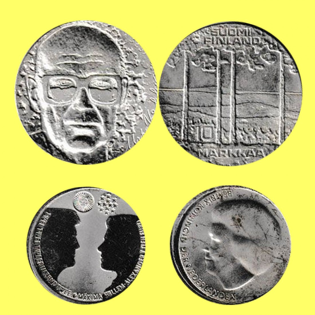  10-€-Silberm NL *Hochzeit Willem und Maxima* 2002 + 10-Markka Finnl. 1975 insg. 28,47g Feinsilber   