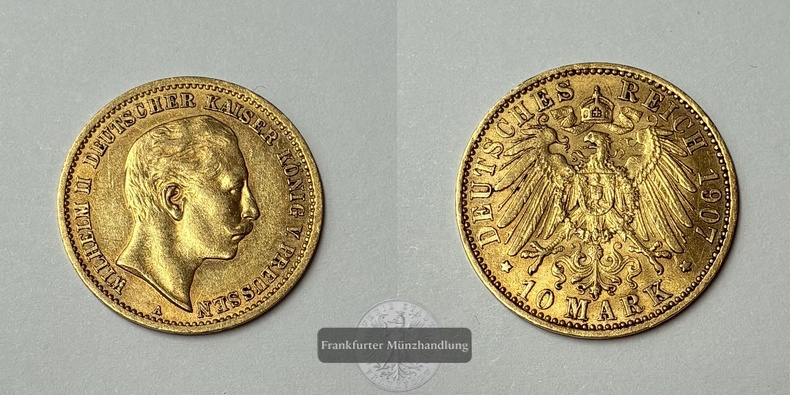 Deutsches Kaiserreich. Preussen, MM-Frankfurt Feingold: 3,58g Wilhelm II., 1888-1918. 10 Mark 1907 A 